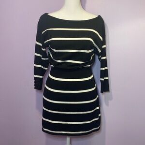 WHBM 3/4 sleeve black w/white stripes sweater mini sweater dress, size S EUC